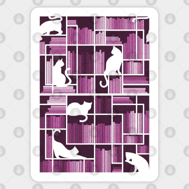 Rainbow bookshelf // monochromatic pink white shelf and library cats Sticker by SelmaCardoso